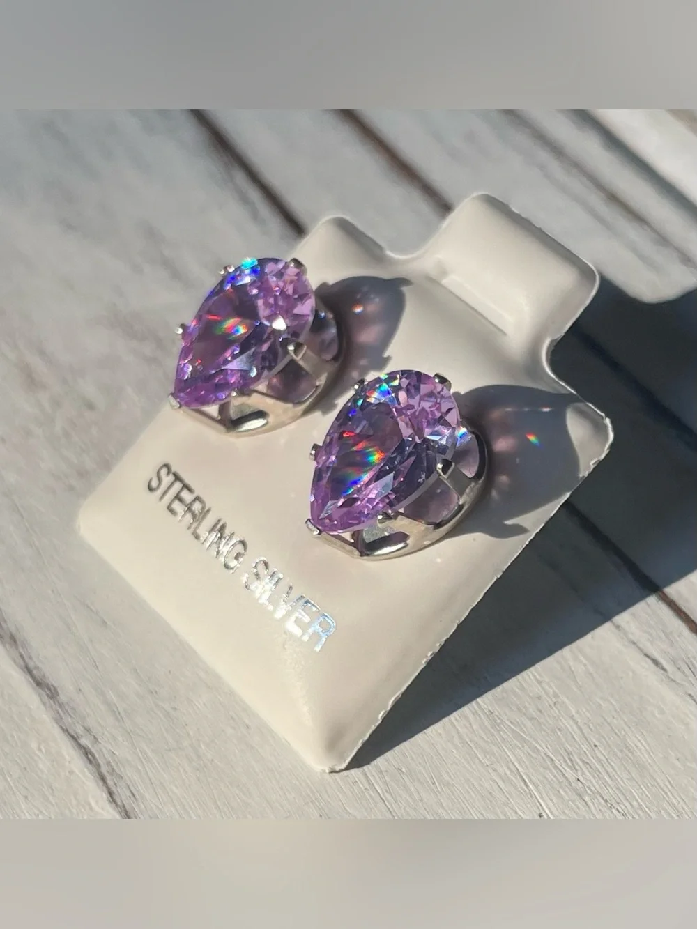 Sterling Silver Pear-Shaped CZ Lavender Stud Earrings - 10x7mm